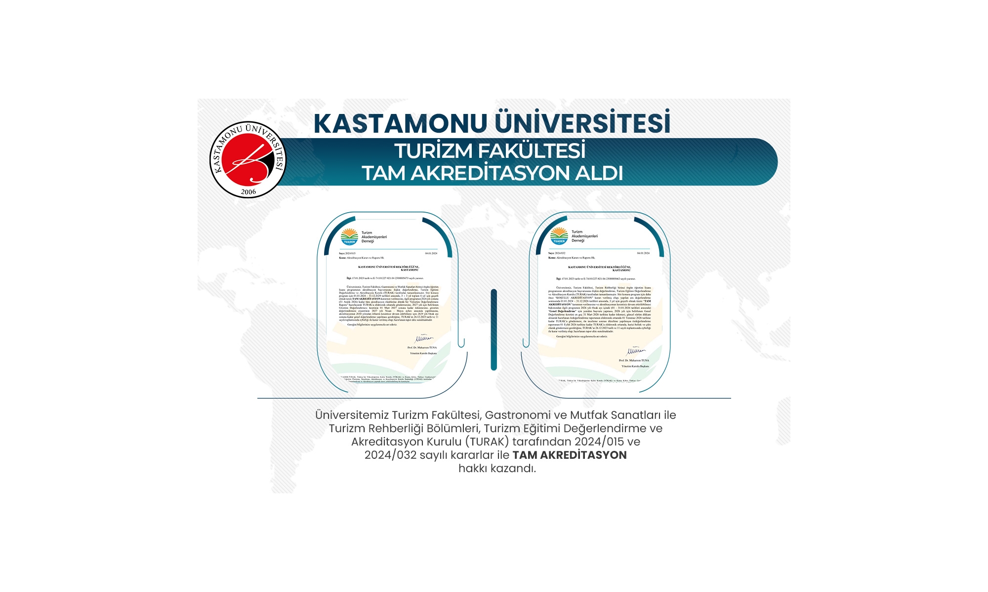 Kastamonu Üniversitesi Turizm Fakültesi Tüm Bölümleri Tam Akreditasyon Aldı